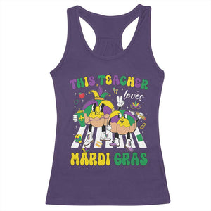 Funny This Teacher Loves Mardi Gras Racerback Tank Top King Cake Jester Hat TS11 Purple Print Your Wear