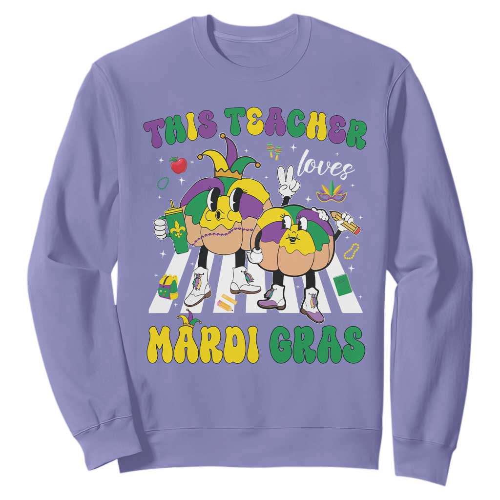 Funny This Teacher Loves Mardi Gras Sweatshirt King Cake Jester Hat TS11 Violet Print Your Wear