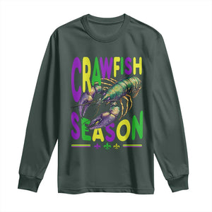 Funny Cajun Crawfish Boil Mardi Gras Long Sleeve Shirt Crawfish Season Fleur De Lis TS11 Dark Forest Green Print Your Wear