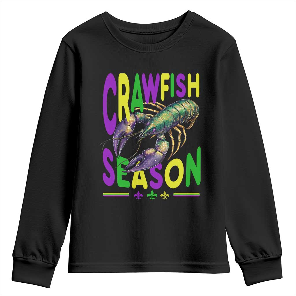 Funny Cajun Crawfish Boil Mardi Gras Youth Sweatshirt Crawfish Season Fleur De Lis TS11 Black Print Your Wear