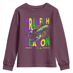 Funny Cajun Crawfish Boil Mardi Gras Youth Sweatshirt Crawfish Season Fleur De Lis TS11 Maroon Print Your Wear