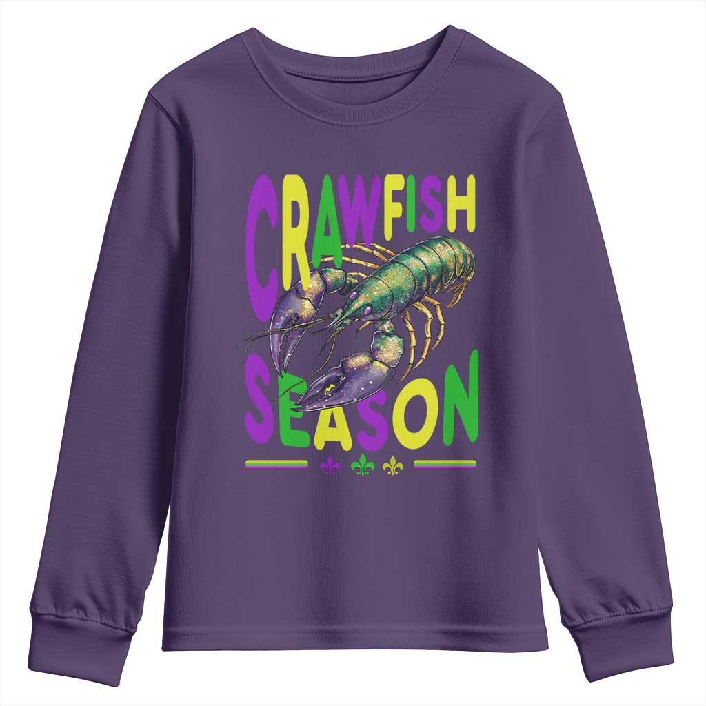 Funny Cajun Crawfish Boil Mardi Gras Youth Sweatshirt Crawfish Season Fleur De Lis TS11 Purple Print Your Wear