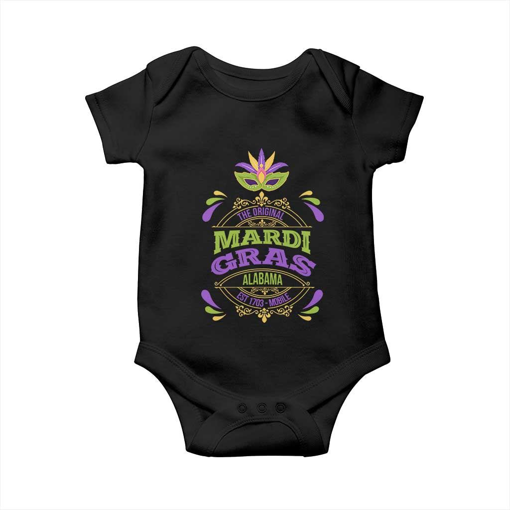 Funny The Original Mardi Gras Mobile Alabama Est 1703 Baby Onesie TS11 Black Print Your Wear
