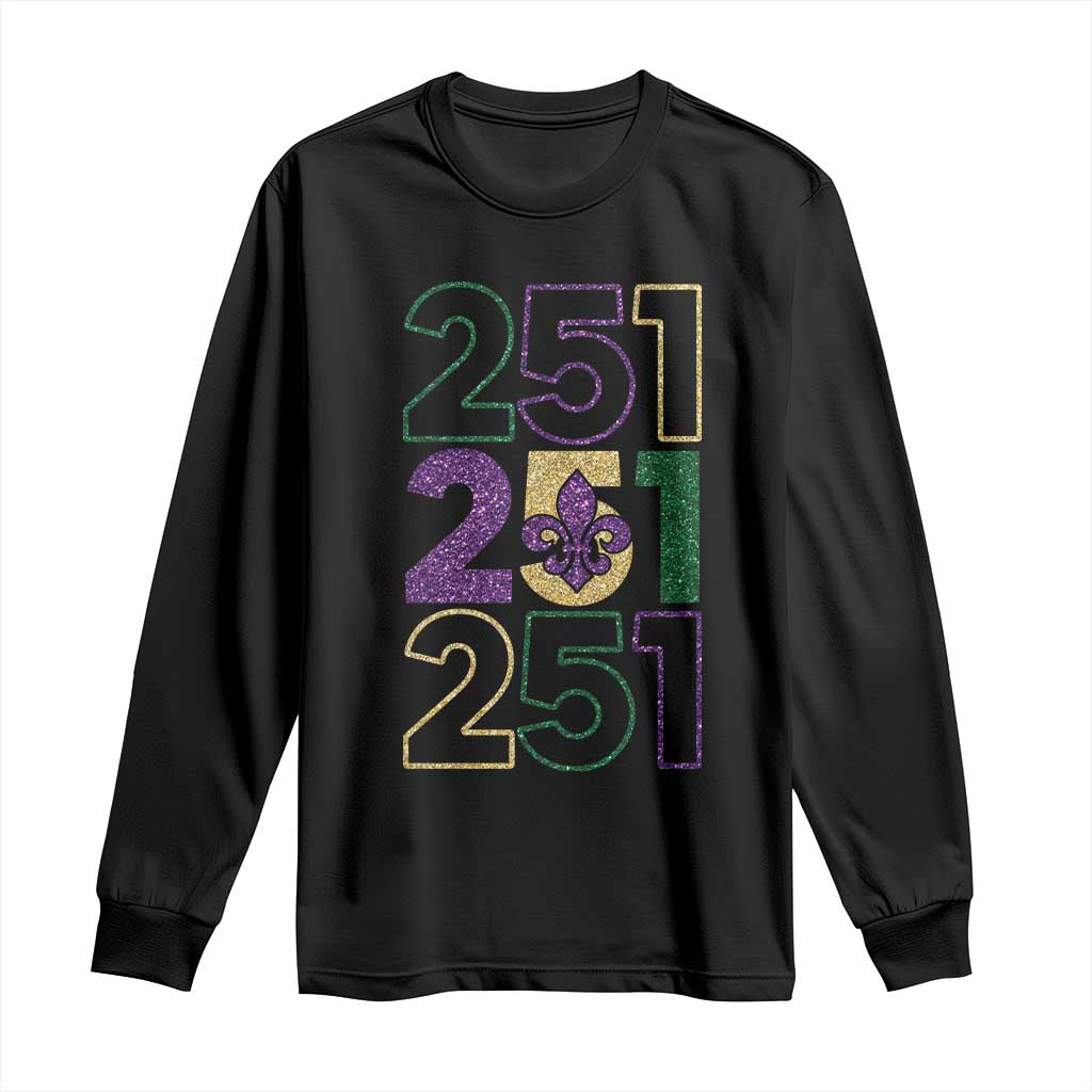 Funny Mobile Mardi Gras 251 Long Sleeve Shirt Glitter Print Area Code TS11 Black Print Your Wear