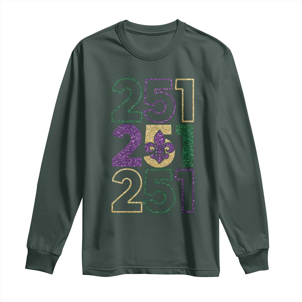 Funny Mobile Mardi Gras 251 Long Sleeve Shirt Glitter Print Area Code TS11 Dark Forest Green Print Your Wear