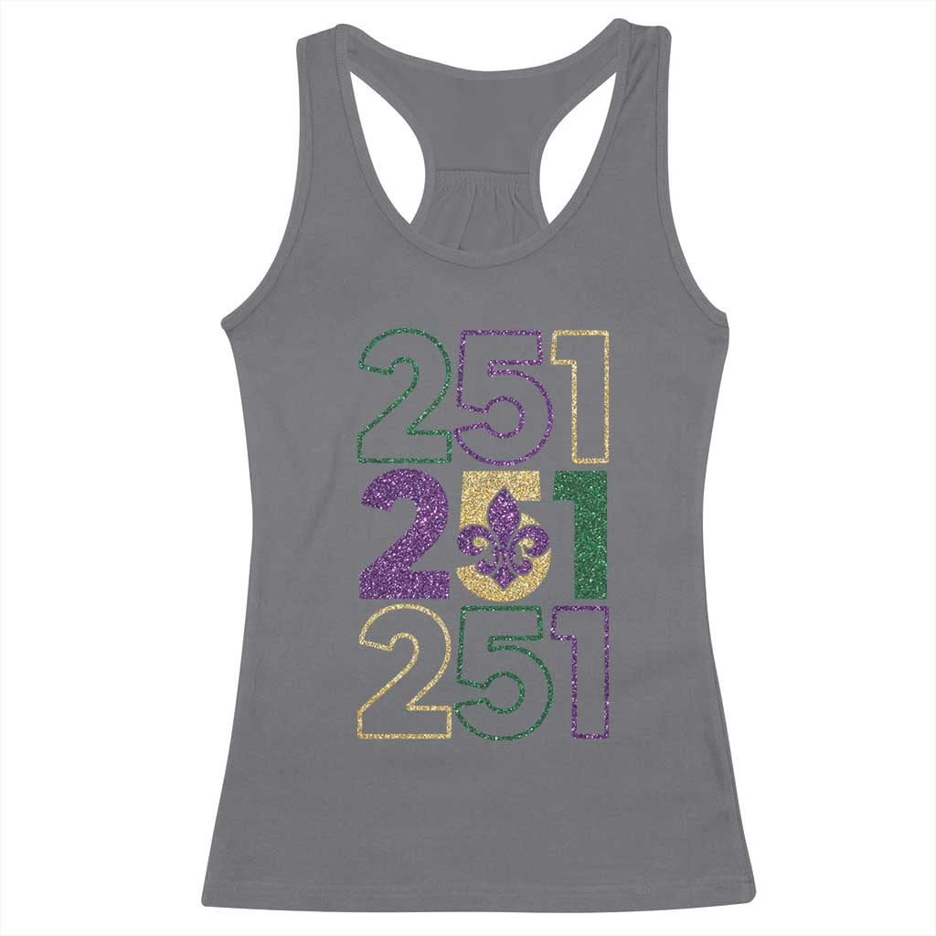 Funny Mobile Mardi Gras 251 Racerback Tank Top Glitter Print Area Code TS11 Charcoal Print Your Wear