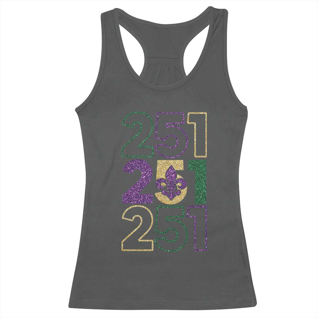 Funny Mobile Mardi Gras 251 Racerback Tank Top Glitter Print Area Code TS11 Dark Heather Print Your Wear