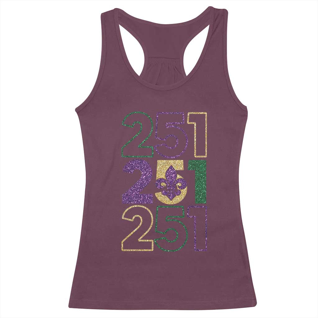 Funny Mobile Mardi Gras 251 Racerback Tank Top Glitter Print Area Code TS11 Maroon Print Your Wear