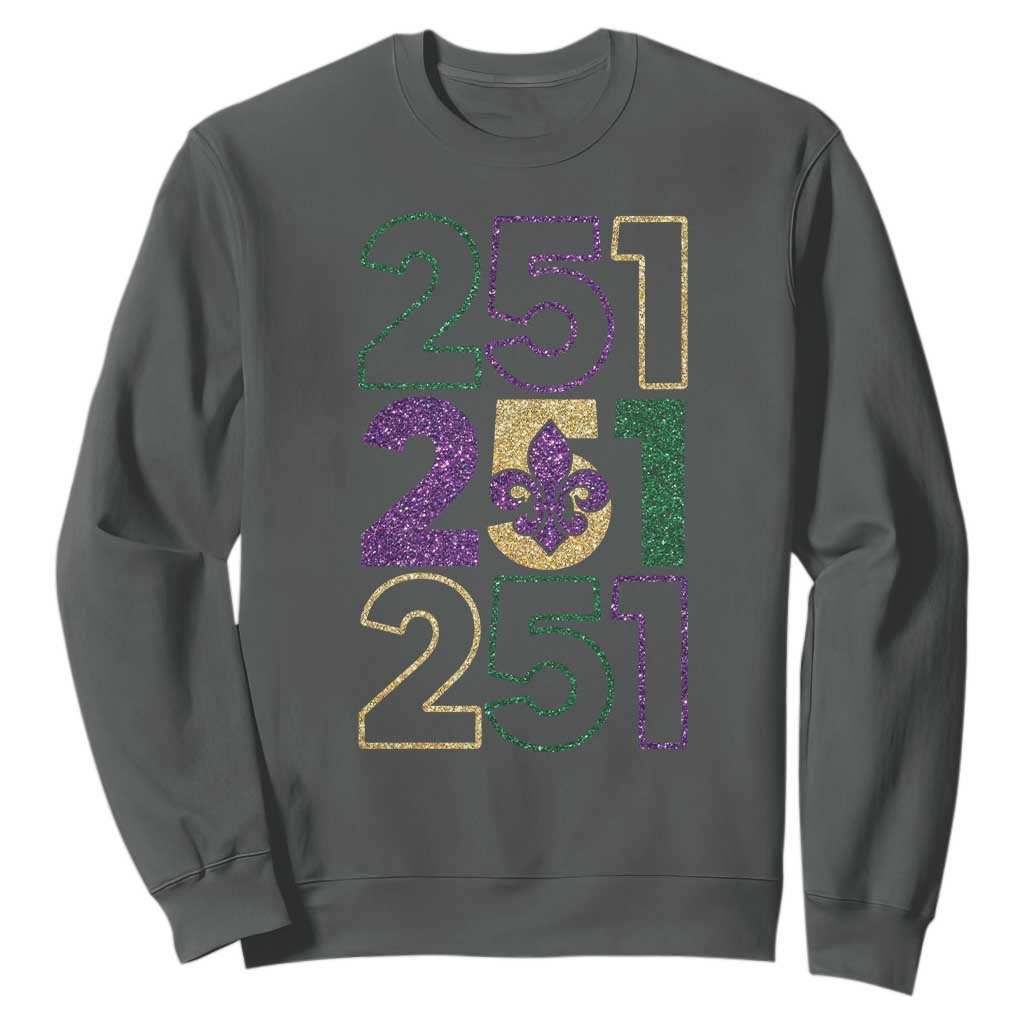 Funny Mobile Mardi Gras 251 Sweatshirt Glitter Print Area Code TS11 Dark Heather Print Your Wear
