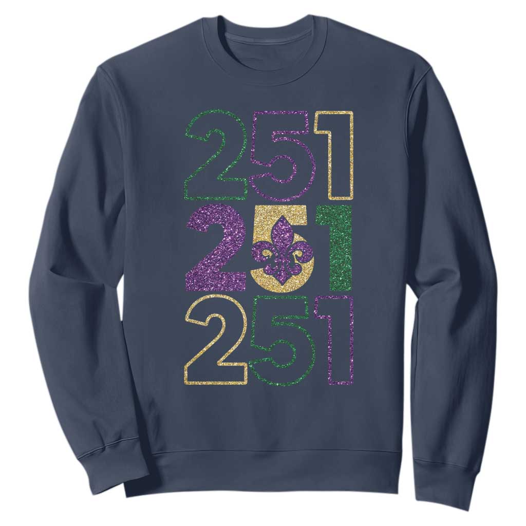 Funny Mobile Mardi Gras 251 Sweatshirt Glitter Print Area Code TS11 Navy Print Your Wear