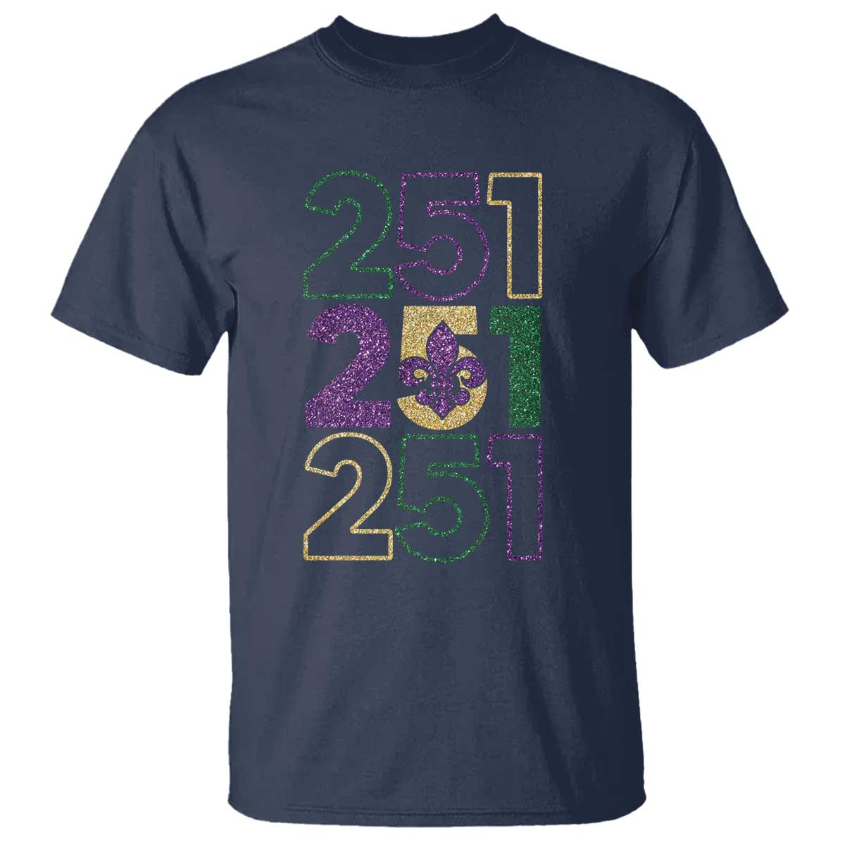 Funny Mobile Mardi Gras 251 T Shirt Glitter Print Area Code TS11 Navy Print Your Wear