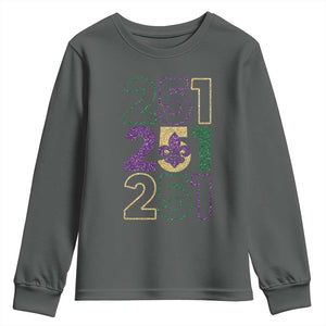 Funny Mobile Mardi Gras 251 Youth Sweatshirt Glitter Print Area Code TS11 Dark Heather Print Your Wear
