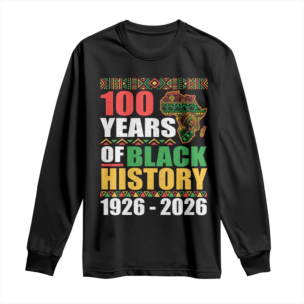 100 Years Of Black History 1926 2026 Centennial Long Sleeve Shirt Africa Map TS11 Black Print Your Wear