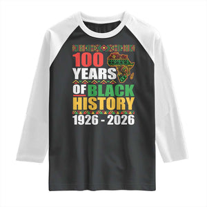 100 Years Of Black History 1926 2026 Centennial Raglan Shirt Africa Map TS11 Black White Print Your Wear