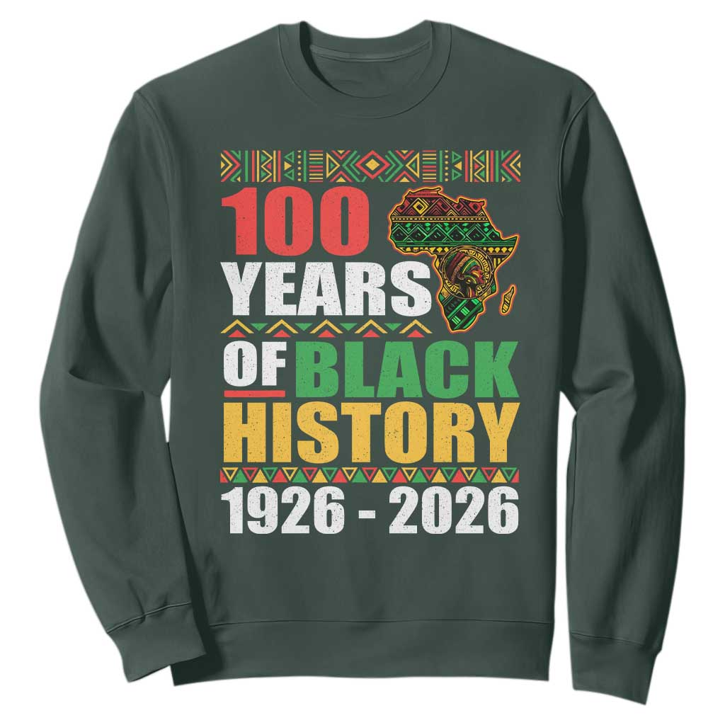 100 Years Of Black History 1926 2026 Centennial Sweatshirt Africa Map TS11 Dark Forest Green Print Your Wear