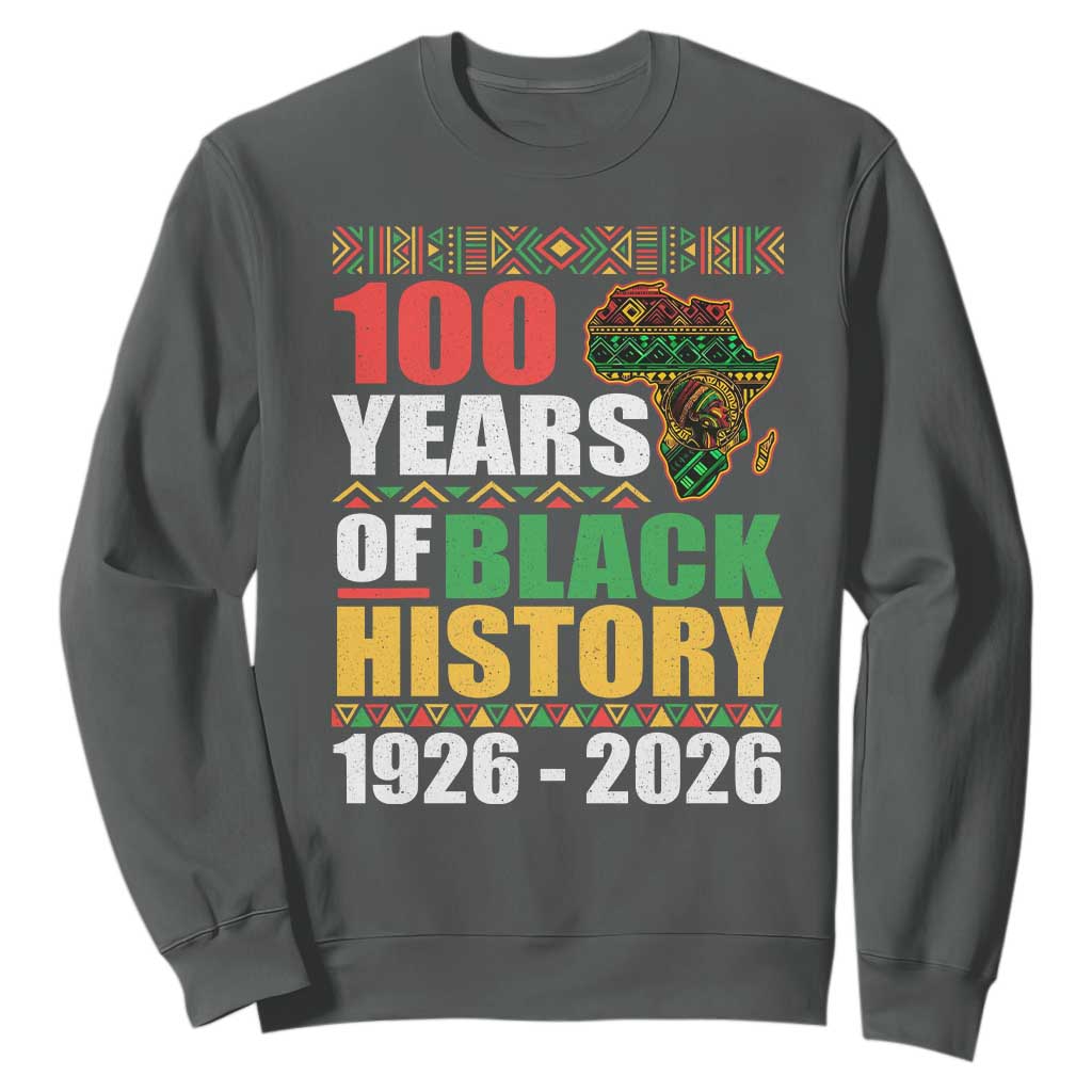100 Years Of Black History 1926 2026 Centennial Sweatshirt Africa Map TS11 Dark Heather Print Your Wear
