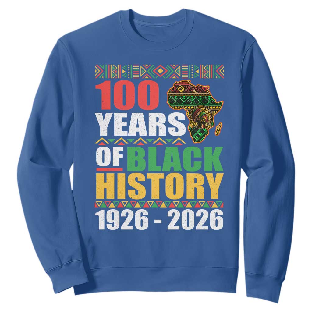 100 Years Of Black History 1926 2026 Centennial Sweatshirt Africa Map TS11 Royal Blue Print Your Wear