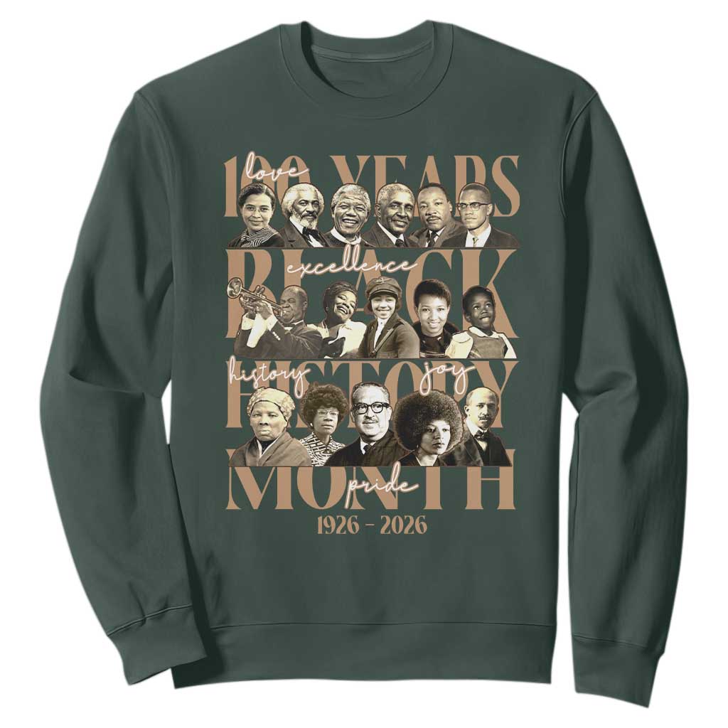 100 Years Of Black History Month Sweatshirt African American Historical Figures TS11 Dark Forest Green Print Your Wear