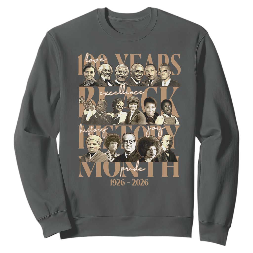 100 Years Of Black History Month Sweatshirt African American Historical Figures TS11 Dark Heather Print Your Wear