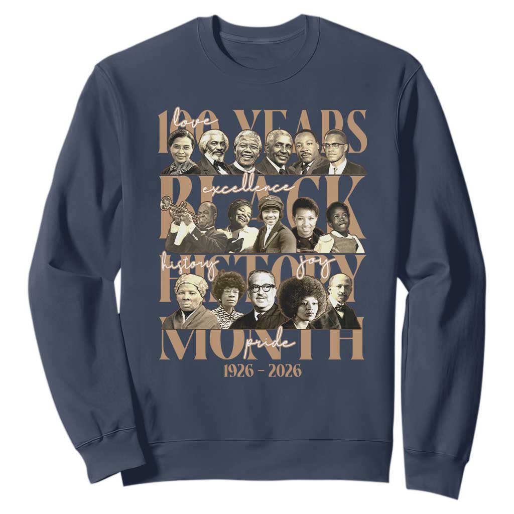 100 Years Of Black History Month Sweatshirt African American Historical Figures TS11 Navy Print Your Wear