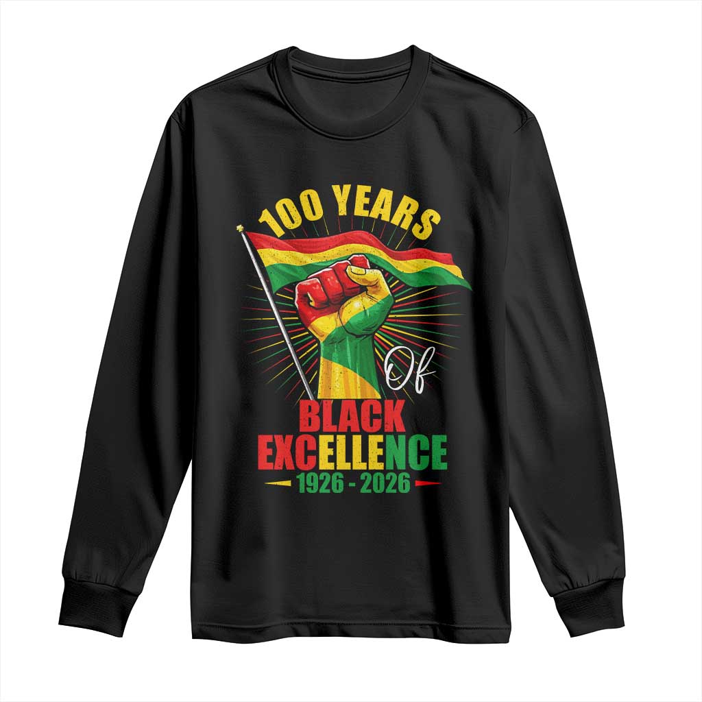 100 Years Of Black Excellence Long Sleeve Shirt Centennial Black History Month TS11 Black Print Your Wear
