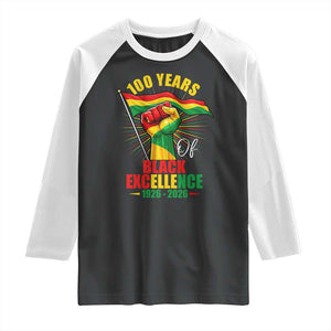 100 Years Of Black Excellence Raglan Shirt Centennial Black History Month TS11 Black White Print Your Wear