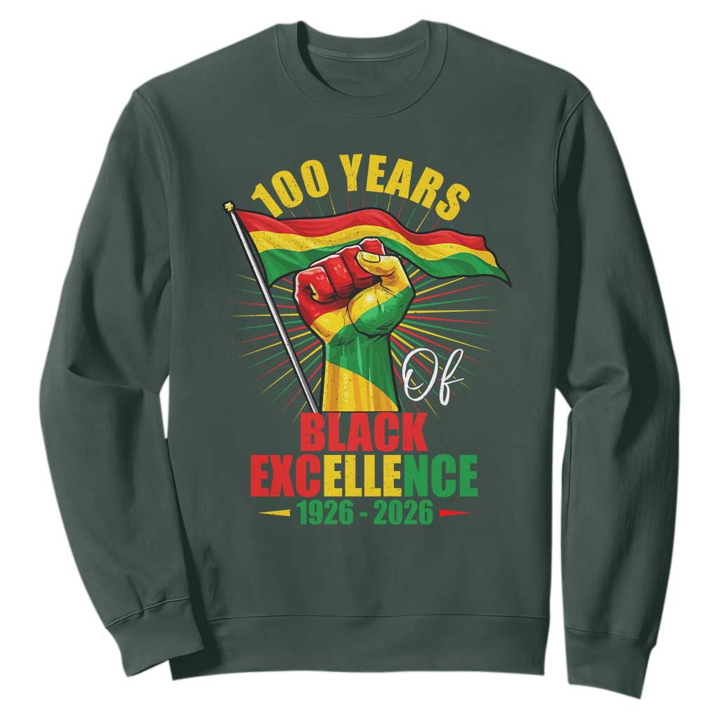 100 Years Of Black Excellence Sweatshirt Centennial Black History Month TS11 Dark Forest Green Print Your Wear