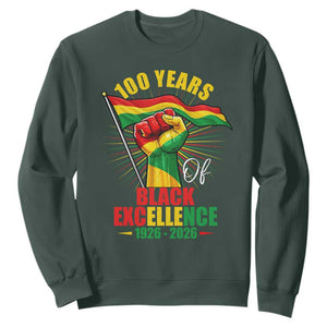 100 Years Of Black Excellence Sweatshirt Centennial Black History Month TS11 Dark Forest Green Print Your Wear
