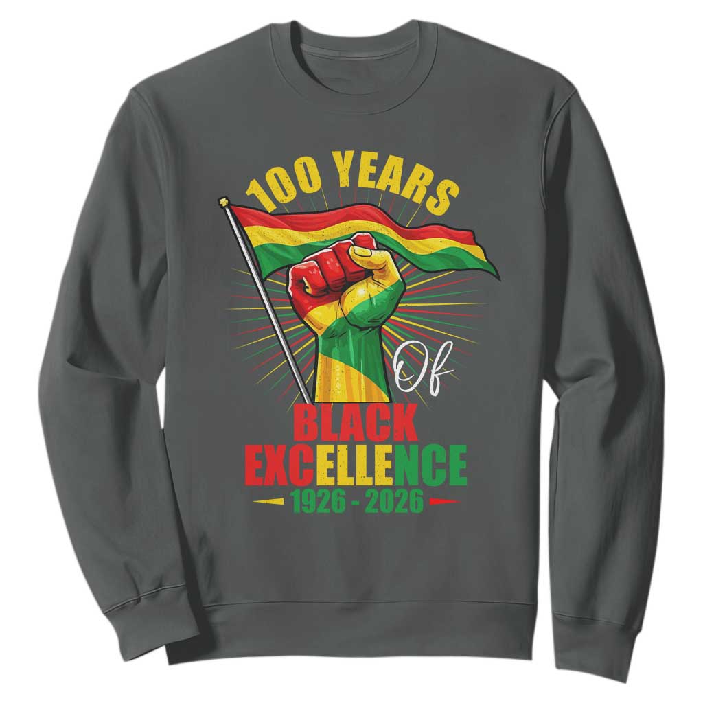 100 Years Of Black Excellence Sweatshirt Centennial Black History Month TS11 Dark Heather Print Your Wear