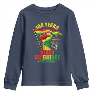 100 Years Of Black Excellence Youth Sweatshirt Centennial Black History Month TS11 Navy Print Your Wear