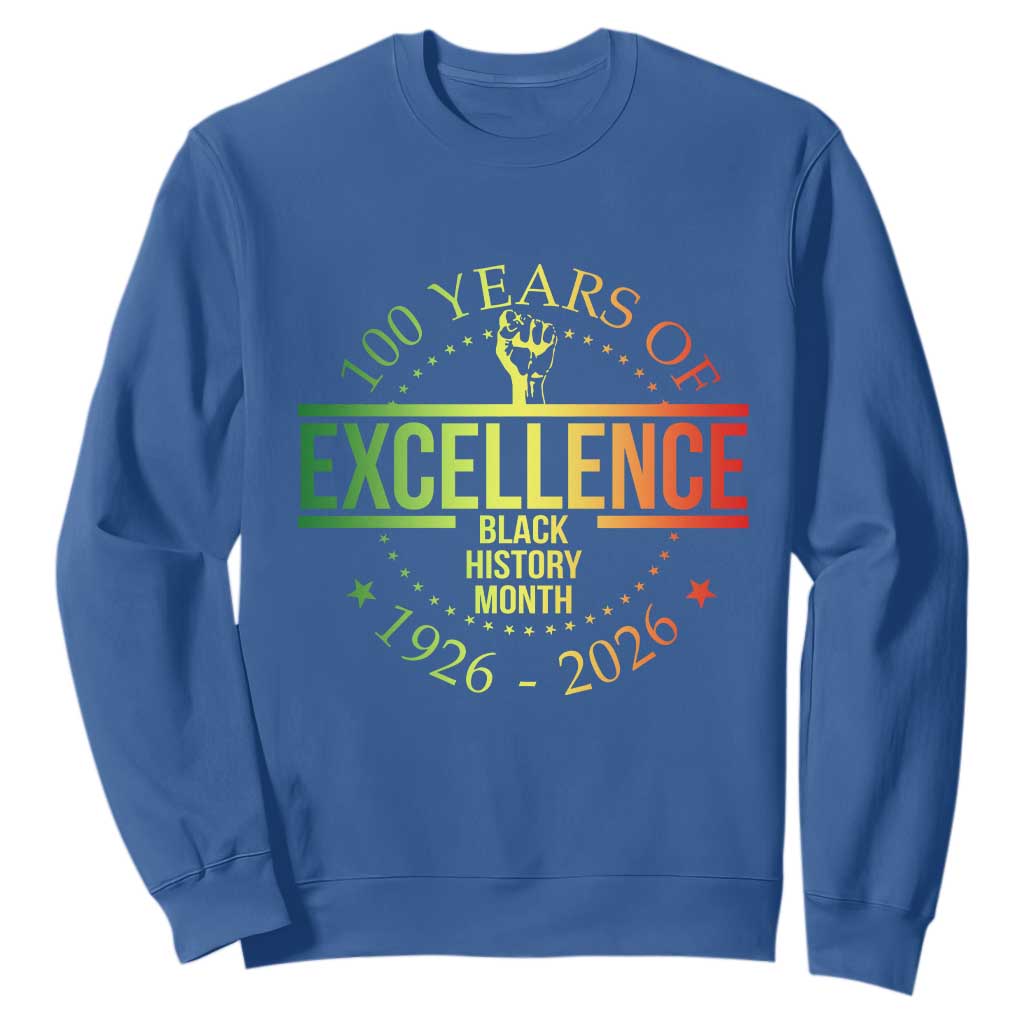 100 Years Of Excellence Black History Month 1926 2026 Sweatshirt TS11 Royal Blue Print Your Wear
