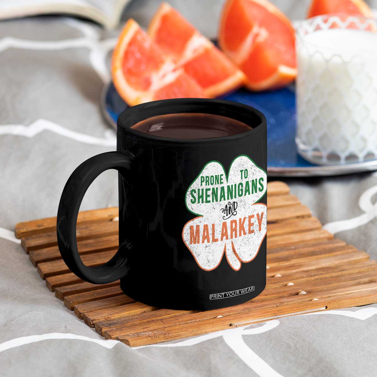 Prone to Shenanigans and Malarkey Coffee Mug Funny St Patricks Day Shamrock TS11 Print Your Wear