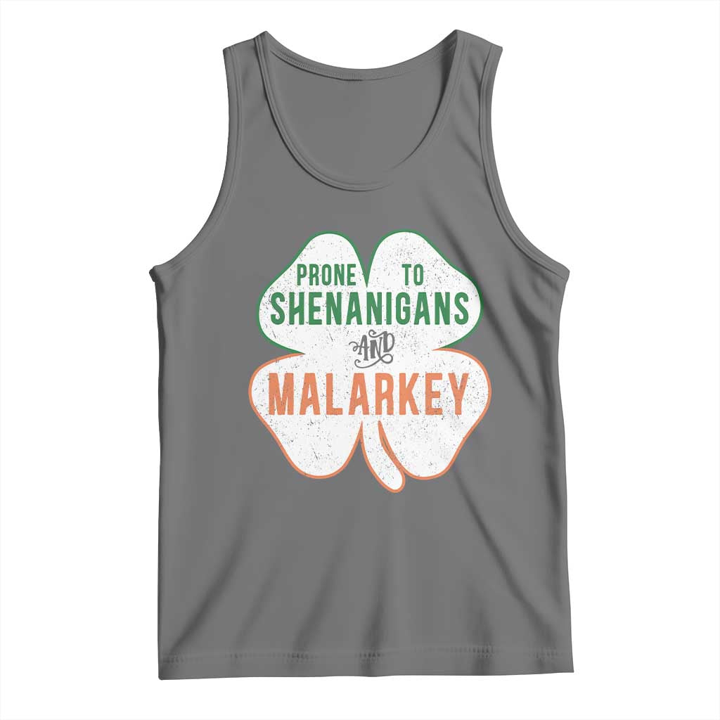 Prone to Shenanigans and Malarkey Tank Top Funny St Patricks Day Shamrock TS11 Black Heather Print Your Wear