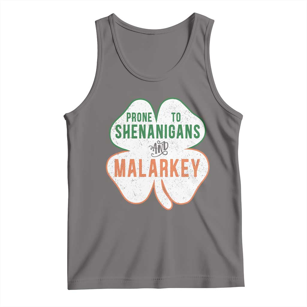 Prone to Shenanigans and Malarkey Tank Top Funny St Patricks Day Shamrock TS11 Deep Heather Print Your Wear