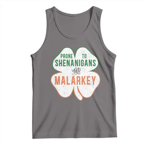 Prone to Shenanigans and Malarkey Tank Top Funny St Patricks Day Shamrock TS11 Deep Heather Print Your Wear