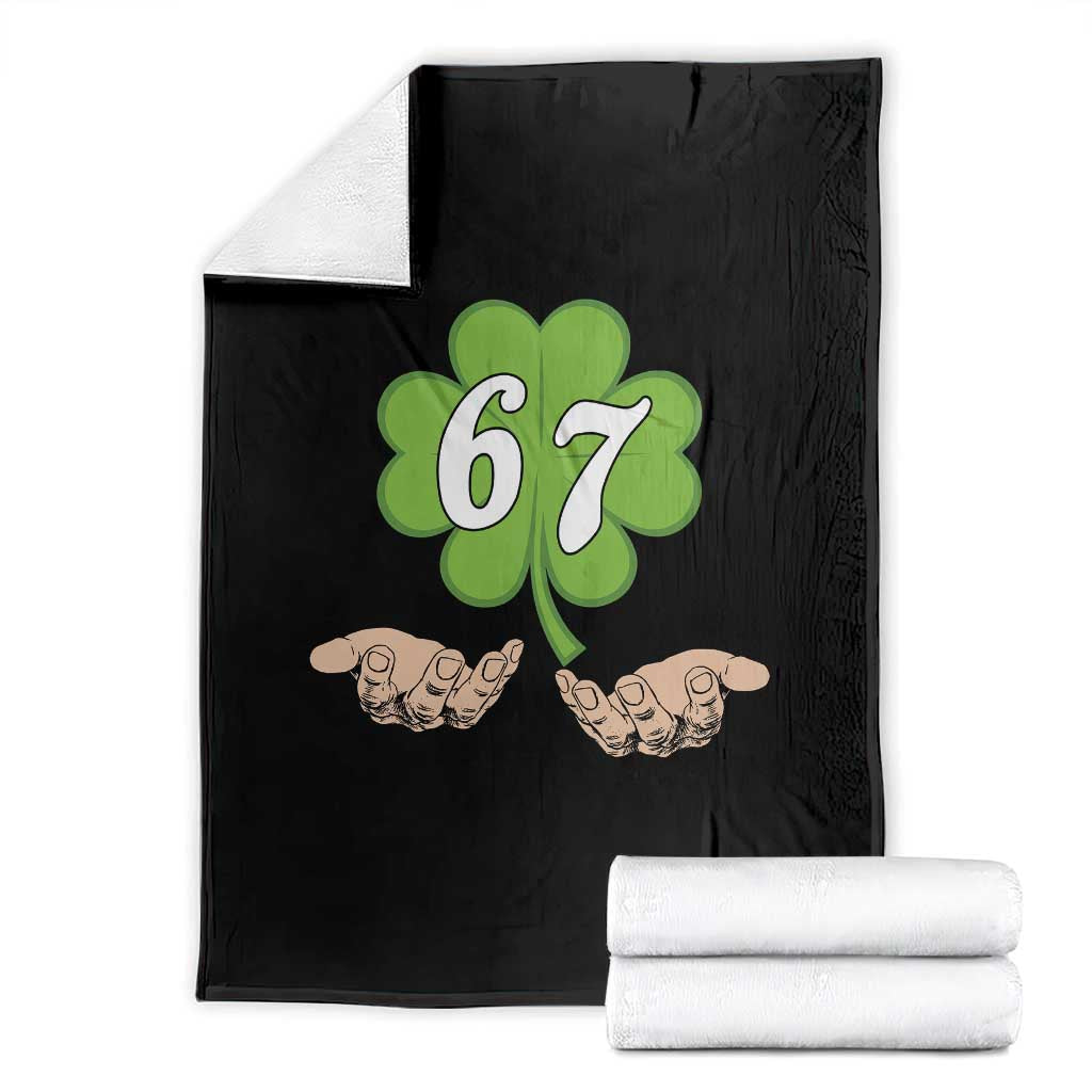 67 St Patricks Day Throw Blanket Six Seven Meme Shamrock Hand Gesture TS11 Black Print Your Wear