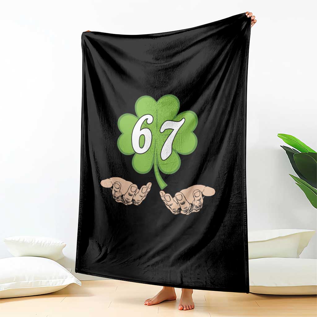67 St Patricks Day Throw Blanket Six Seven Meme Shamrock Hand Gesture TS11 Print Your Wear