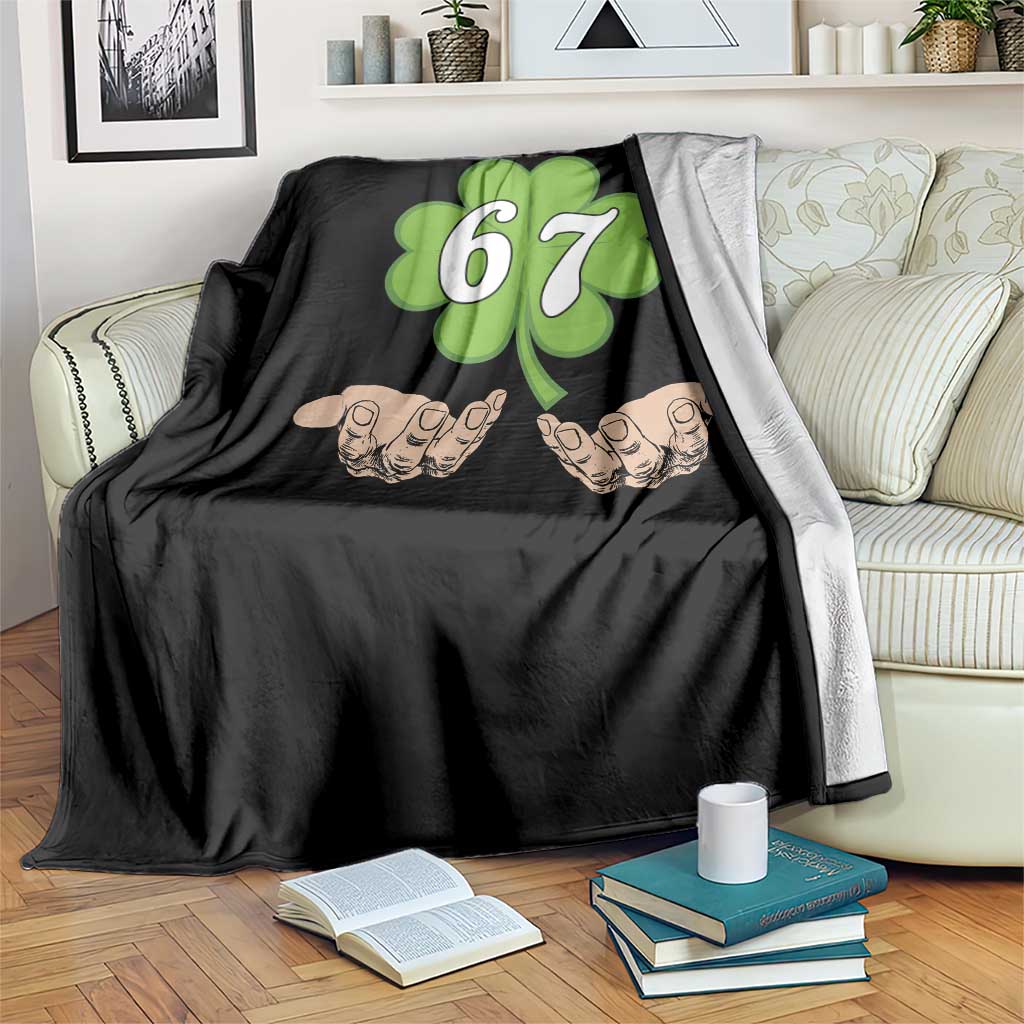 67 St Patricks Day Throw Blanket Six Seven Meme Shamrock Hand Gesture TS11 Print Your Wear