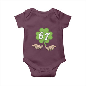 67 St Patricks Day Baby Onesie Six Seven Meme Shamrock Hand Gesture TS11 Maroon Print Your Wear