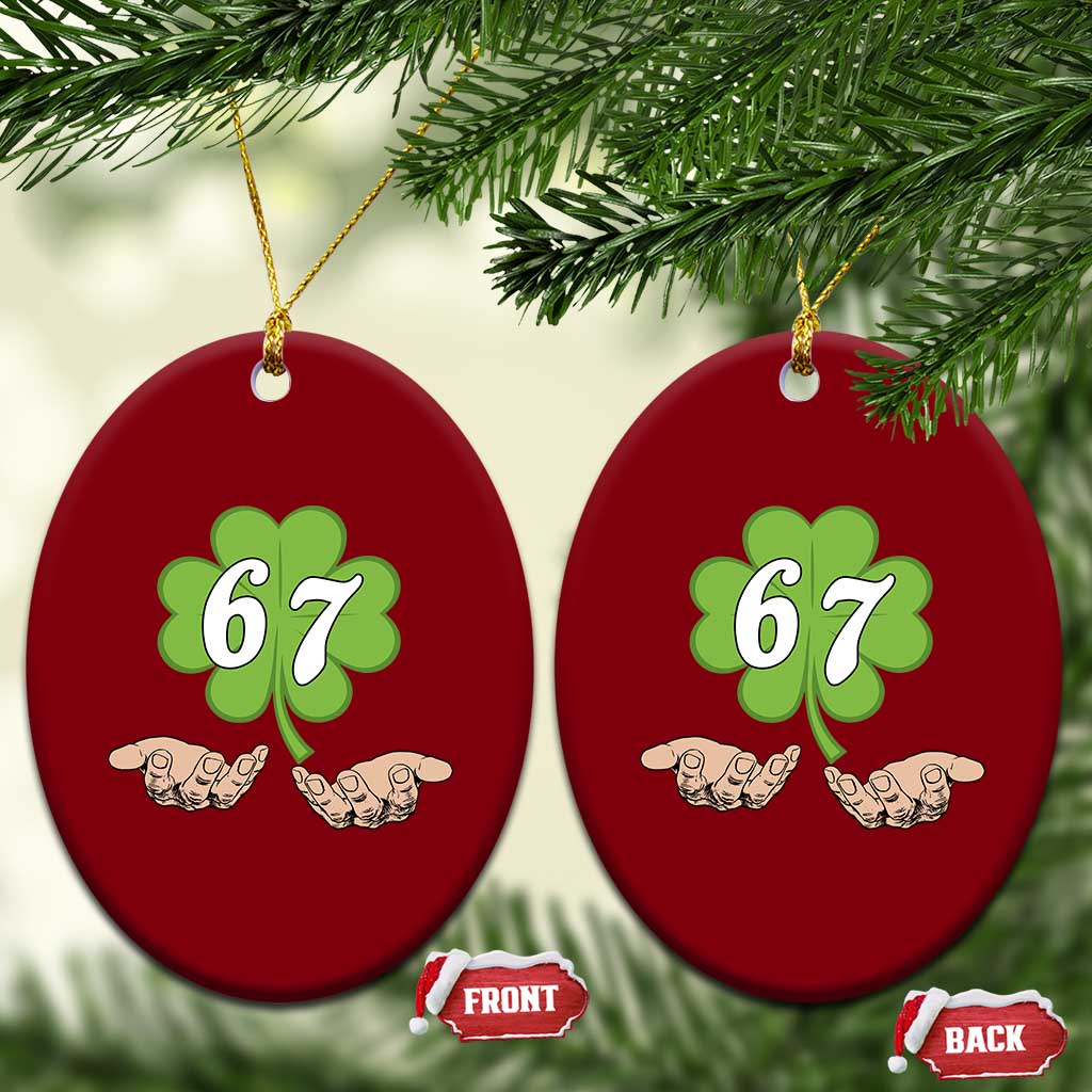 67 St Patricks Day Ceramic Ornament Six Seven Meme Shamrock Hand Gesture TS11 Print Your Wear