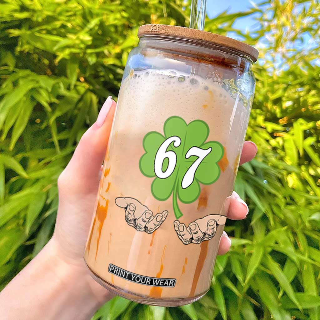 67 St Patricks Day Glass Can Six Seven Meme Shamrock Hand Gesture TS11 Black Print Your Wear