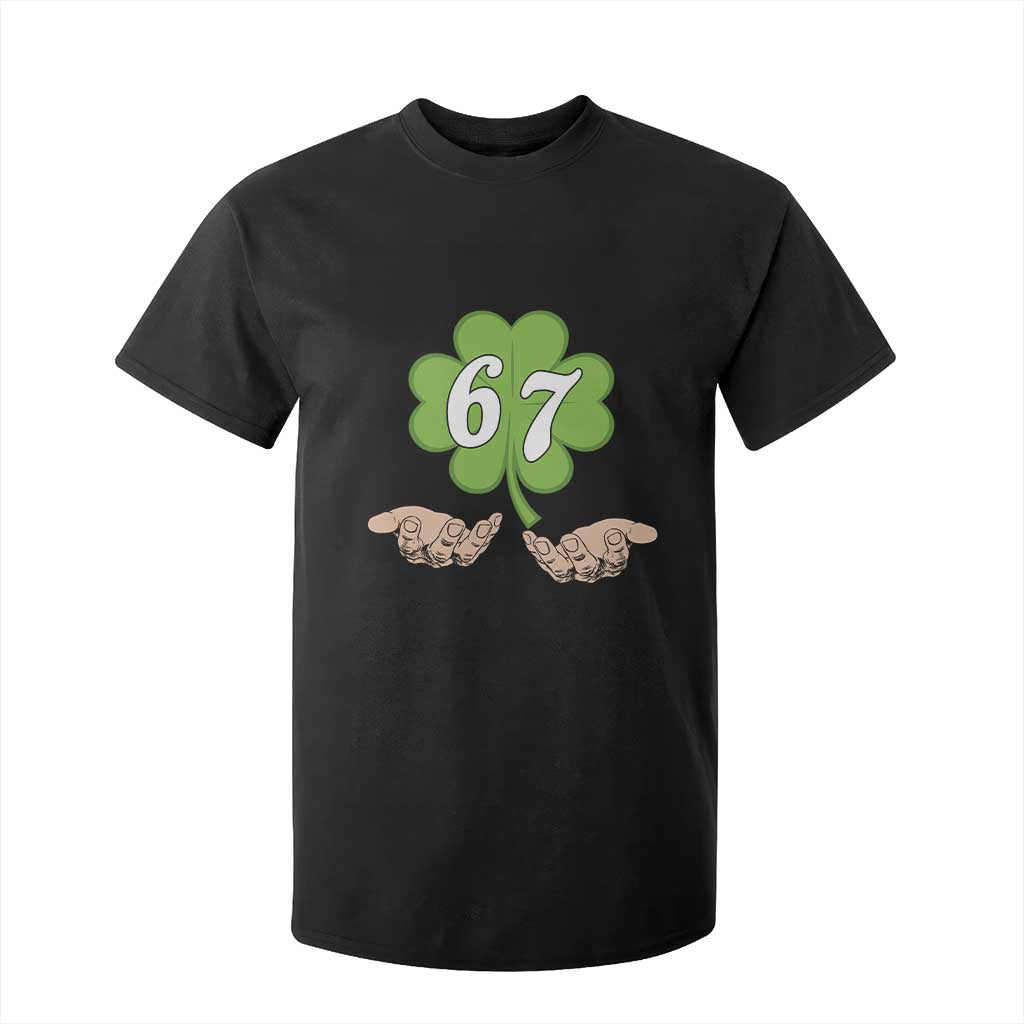 67 St Patricks Day T Shirt For Kid Six Seven Meme Shamrock Hand Gesture TS11 Black Print Your Wear