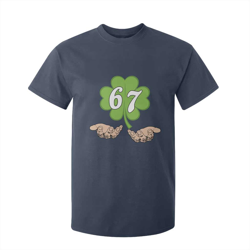 67 St Patricks Day T Shirt For Kid Six Seven Meme Shamrock Hand Gesture TS11 Navy Print Your Wear