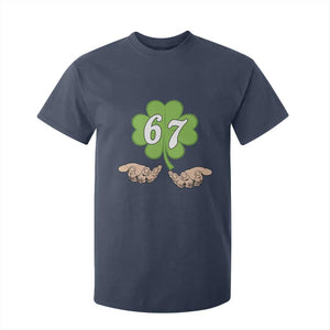 67 St Patricks Day T Shirt For Kid Six Seven Meme Shamrock Hand Gesture TS11 Navy Print Your Wear