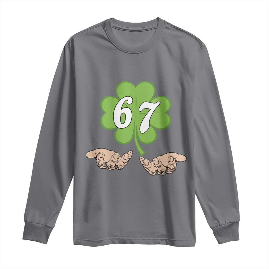 67 St Patricks Day Long Sleeve Shirt Six Seven Meme Shamrock Hand Gesture TS11 Charcoal Print Your Wear