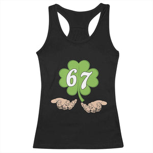 67 St Patricks Day Racerback Tank Top Six Seven Meme Shamrock Hand Gesture TS11 Black Print Your Wear