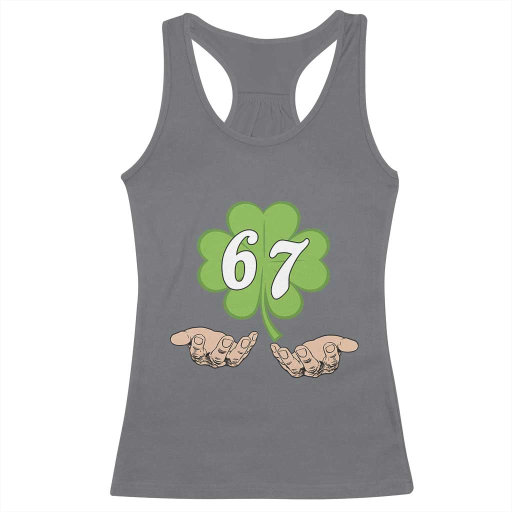 67 St Patricks Day Racerback Tank Top Six Seven Meme Shamrock Hand Gesture TS11 Charcoal Print Your Wear
