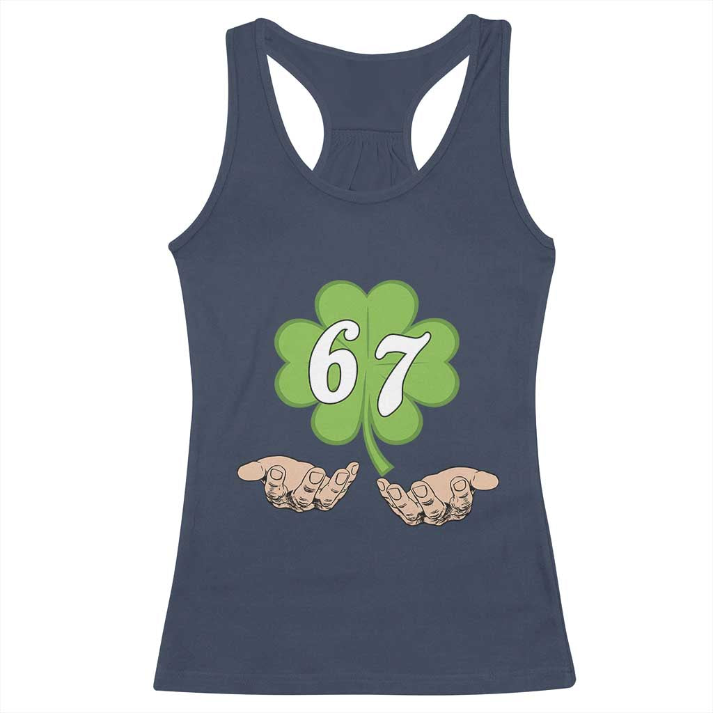 67 St Patricks Day Racerback Tank Top Six Seven Meme Shamrock Hand Gesture TS11 Navy Print Your Wear