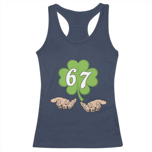 67 St Patricks Day Racerback Tank Top Six Seven Meme Shamrock Hand Gesture TS11 Navy Print Your Wear