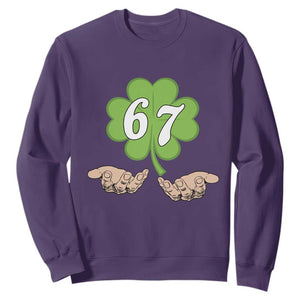 67 St Patricks Day Sweatshirt Six Seven Meme Shamrock Hand Gesture TS11 Purple Print Your Wear